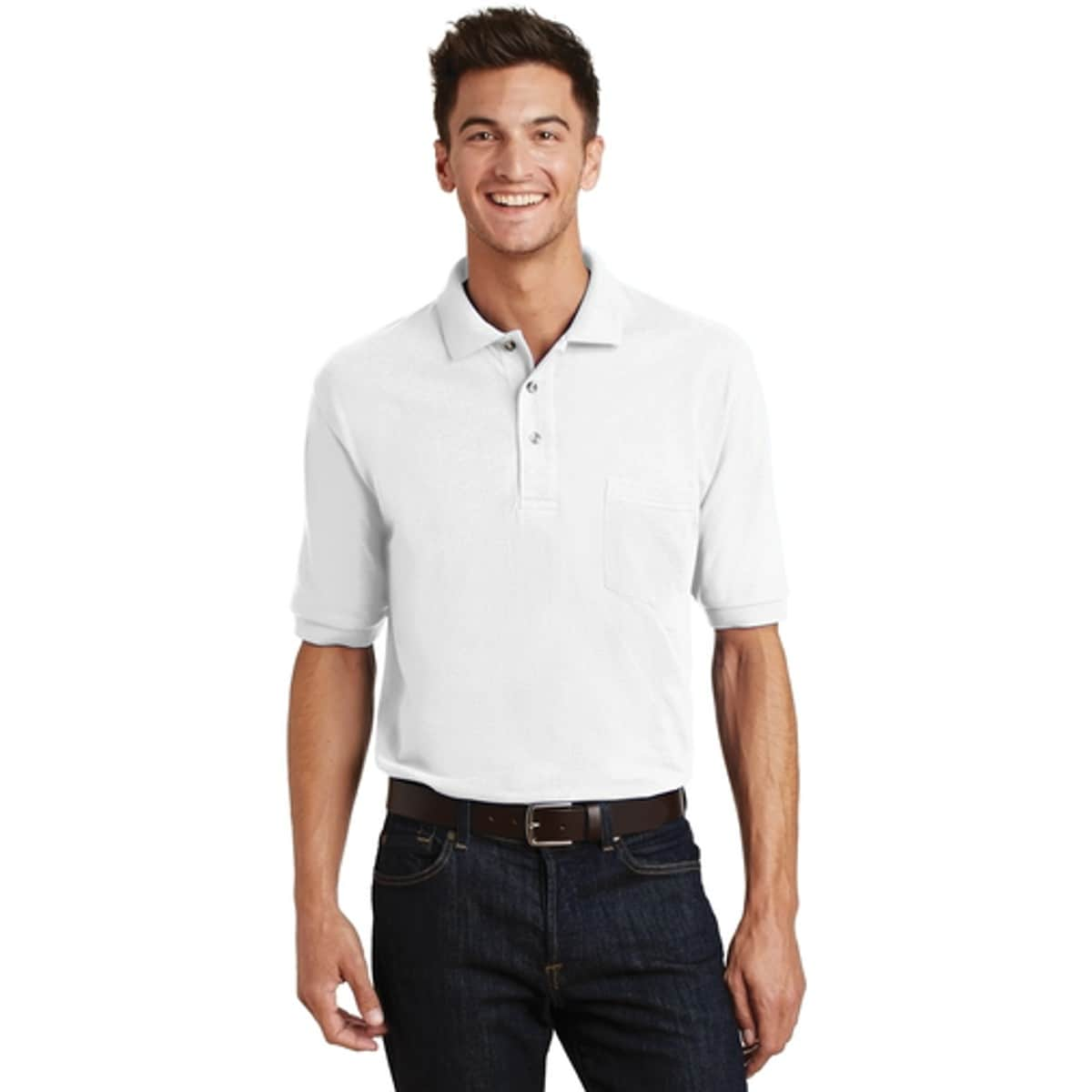 Port Authority Heavyweight Cotton Pique Polo with Pocket in White